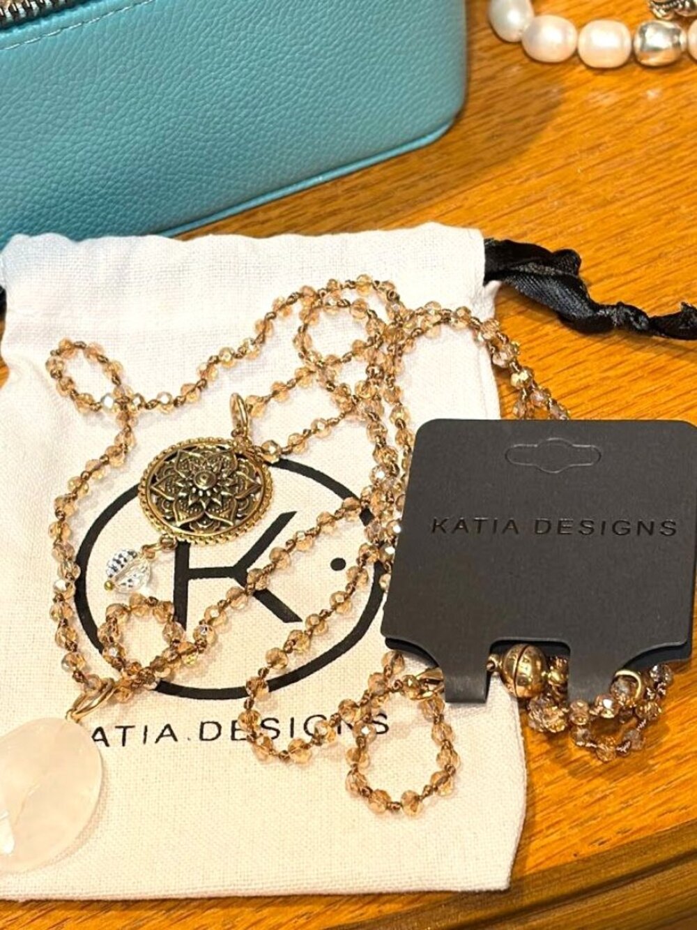 Katia Designs Grateful Thankful Blessed Mandala Bloom Necklace Goldtone - Picture 6 of 6